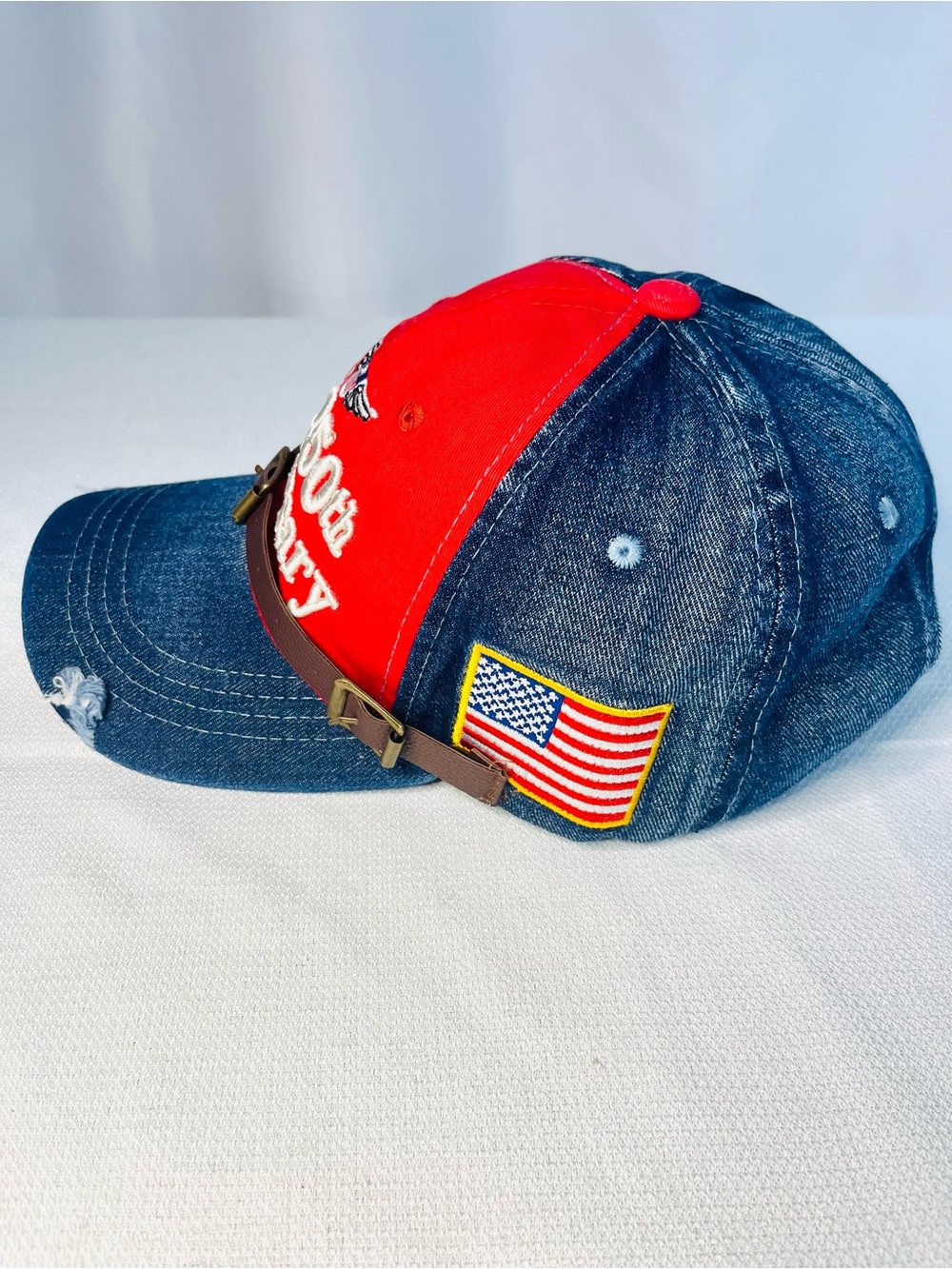 Komurato US 250th Anniversary Distressed Denim Patriotic Baseball Cap - Picture 3 of 6